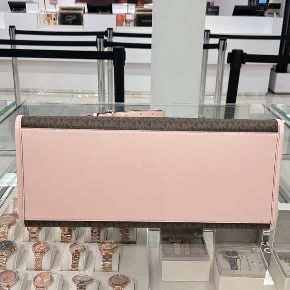 Michael Kors Mirella Large North South Tote Shoulder Bag MK Brown Pink - Picture 6 of 10